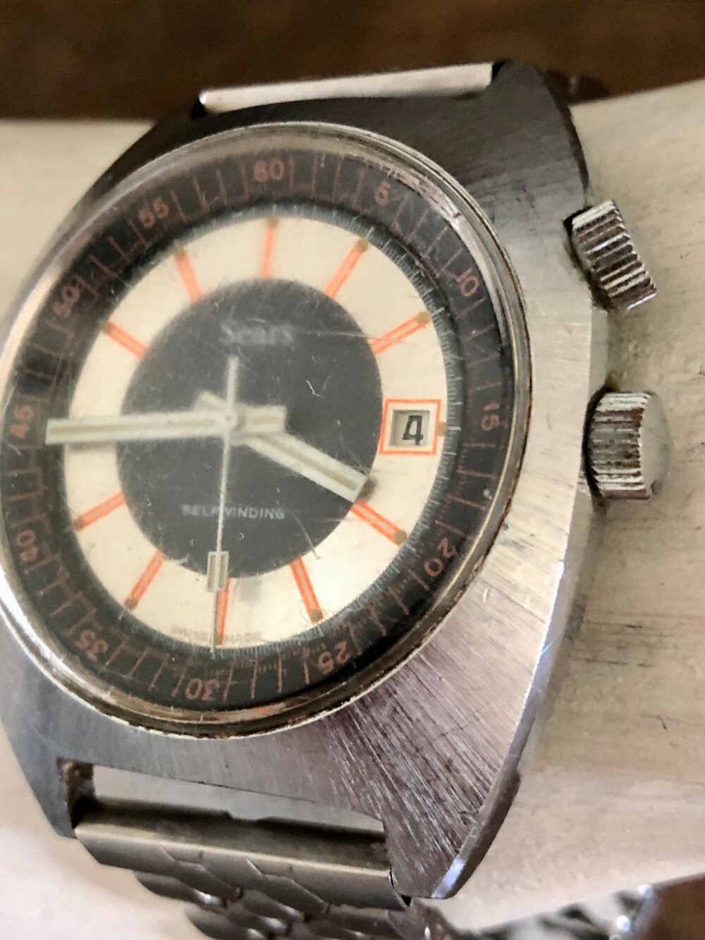 Vintage Sears Brand Swiss Made Watch for Men, Self Winding, Silver Toned - Picture 3 of 12